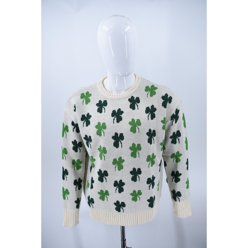 Cream and Green Clover Sweater